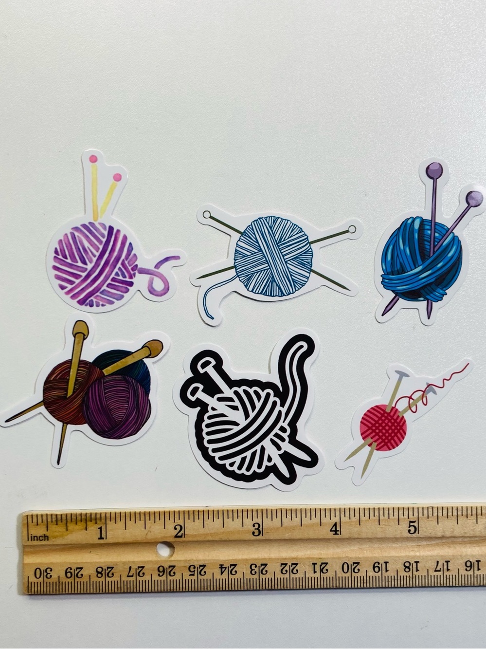 5 for‎ $10: 6 Yarn Balls Plus Knitting Needles WATERPROOF Stickers  🧣 🧶